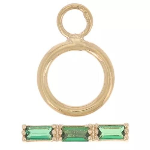 Chiusura a T da 9 mm - Barra in ossido di zirconio - Placcata oro 3 micron - Verde x1