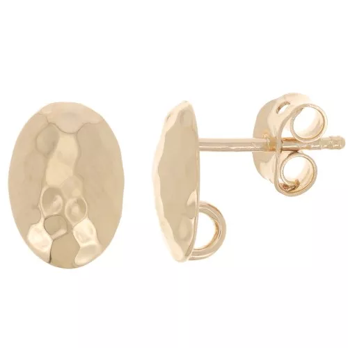 Orecchini ovali martellati 10x7 mm - anello aperto - placcati oro 3 micron x2