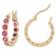 Orecchini a cerchio 17 mm con ossidi di zirconio - placcati oro 3 micron - Fucsia x2|raw }}