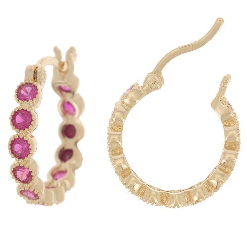 Orecchini a cerchio 17 mm con ossidi di zirconio - placcati oro 3 micron - Fucsia x2