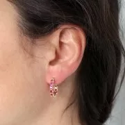 Orecchini a cerchio 17 mm con ossidi di zirconio - placcati oro 3 micron - Fucsia x2