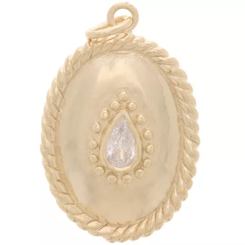 Pendente ovale effetto corda 24x16mm Ossido di zirconio placcato oro-Crystal