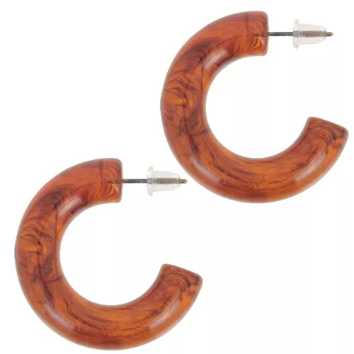 Orecchini cerchio con filo rotondo in resina trasparente 33 mm - Ambra scura marmorizzata x2