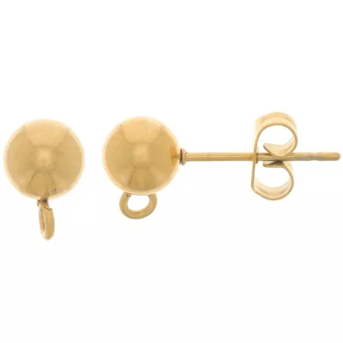 Orecchini perno sfera da 6 mm con anello aperto - Acciaio inox 304L dorato x2