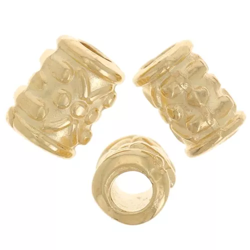 Perline lavorate a tubo 7x5 mm - dorato con oro fino x5