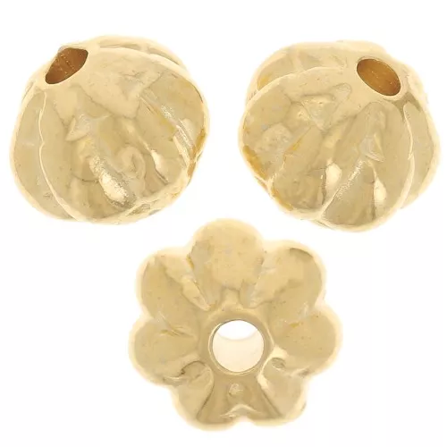 Perline tonde appiattite effetto fiore 7,5 mm -dorato con oro fino x4