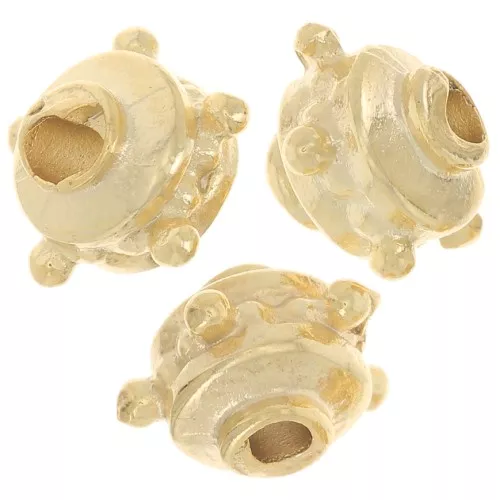 Perline tonde appiattite 8x6 mm con palline - dorato con oro fino x5