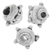 Perle tonde appiattite 8x6 mm con palline - Argento anticato x5