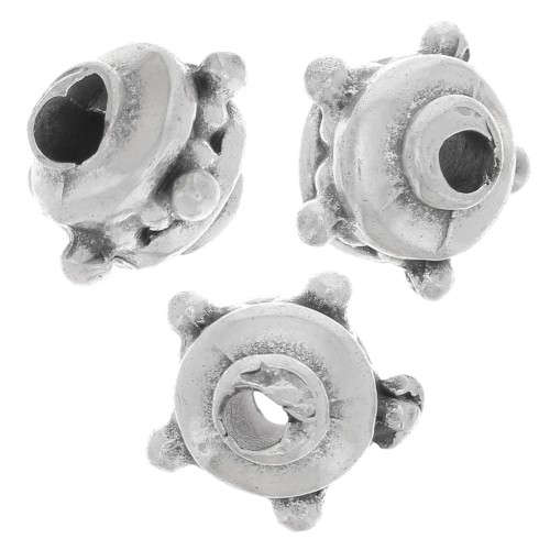 Perle tonde appiattite 8x6 mm con palline - Argento anticato x5