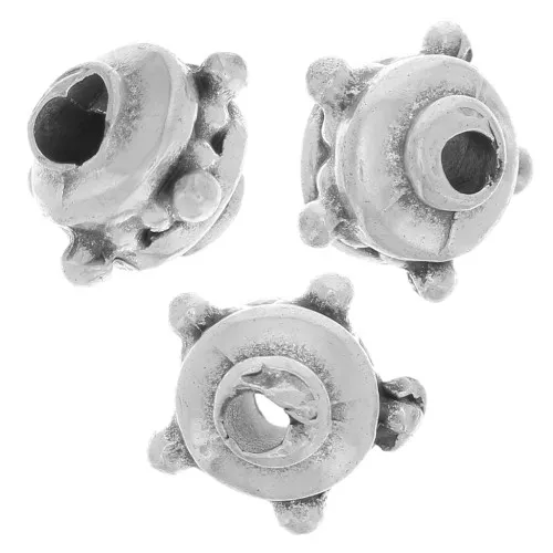Perle tonde appiattite 8x6 mm con palline - Argento anticato x5