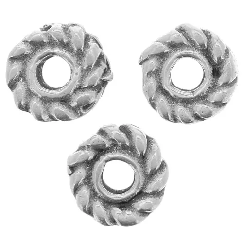 Perline rondelle effetto corda 5 mm - Argento antico x10