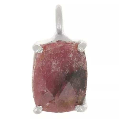 Pendente rettangolare sfaccettato con castone griffe 12x6 mm -Arg925- Rodonite