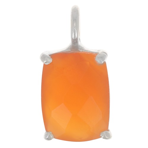 Pendente rettangolare sfaccettato con castone griffe 12x6 mm -Arg925- Corniola