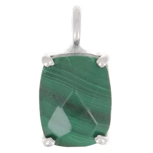 Pendente rettangolare sfaccettato con castone griffe 12x6 mm -Arg925- Malachite