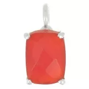 Pendente rettangolare sfaccettato con castone griffe 12x6 mm -Arg925-Onice rossa