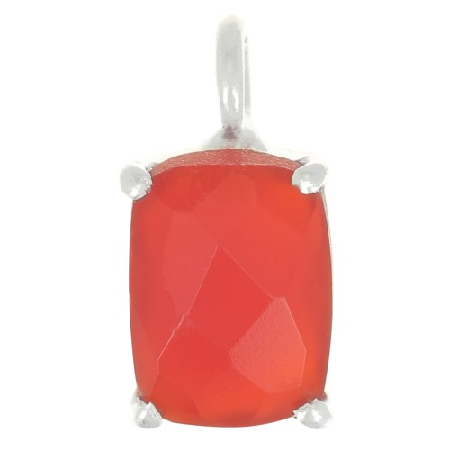 Pendente rettangolare sfaccettato con castone griffe 12x6 mm -Arg925-Onice rossa