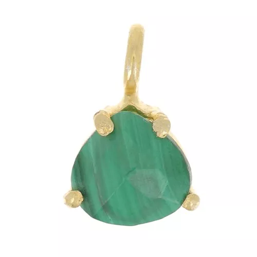 Pendente triangolo sfaccettato con castone griffe 10x7 mm Arg925 dorato- Malachite