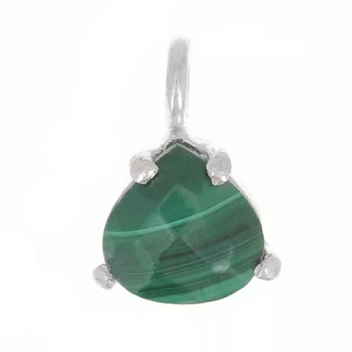 Pendente triangolo sfaccettato con castone griffe 10x7 mm - Arg 925 - Malachite x1