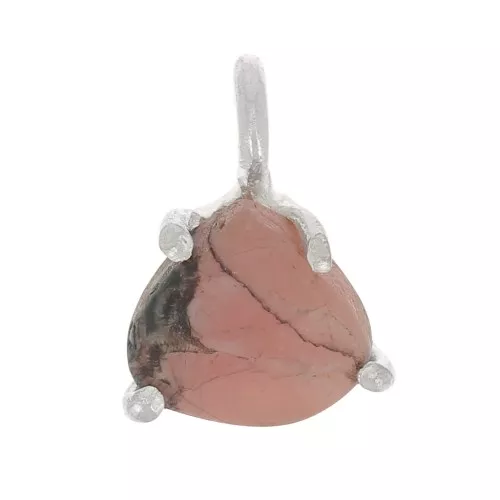 Pendente triangolo sfaccettato con castone griffe 10x7 mm - Argento 925 - Rodonite