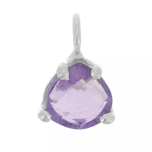 Pendente triangolo sfaccettato con castone griffe 10x7 mm - Argento 925 - Ametista