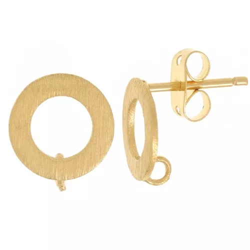 Orecchini perno cerchio cavo effetto spazzolato 10mm anello aperto Dorato con oro