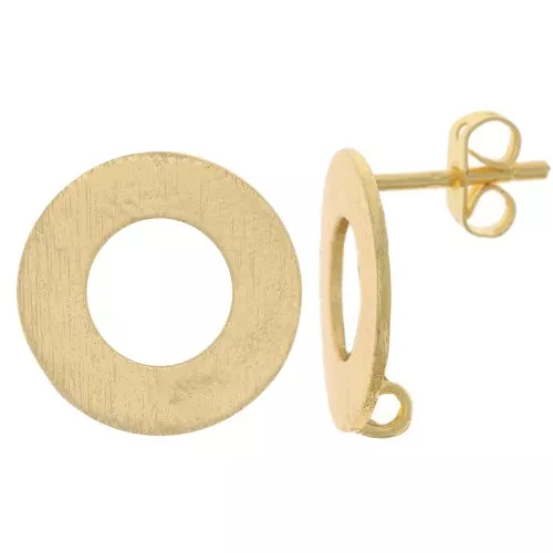 Orecchini perno cerchio vuoto effetto spazzolato 16mm con anello aperto Dorato x2