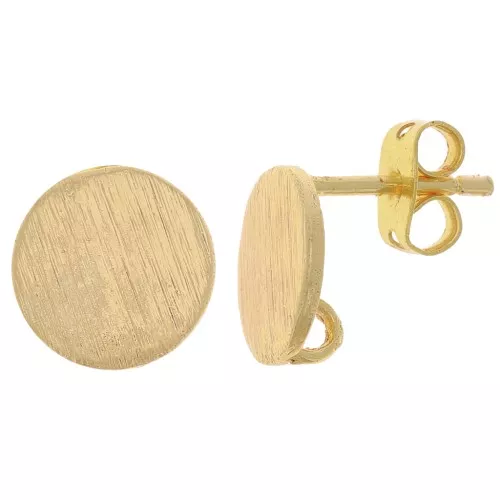 Orecchini perno tondi effetto spazzolato 10 mm con anello aperto - Dorato x2