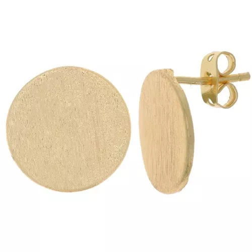 Orecchini perno tondi effetto spazzolato 15 mm con anello aperto - Dorato x2