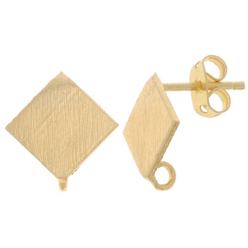 Orecchini perno effetto spazzolato 13 mm con anello aperto -Dorato x2