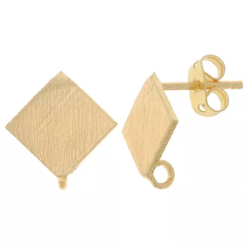 Orecchini perno effetto spazzolato 13 mm con anello aperto -Dorato x2