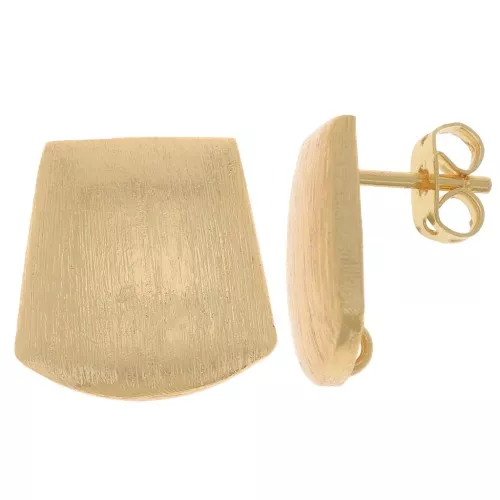 Orecchini perno trapezio effetto spazzolato 15 mm con anello aperto - Dorato x2