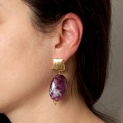 Orecchini perno trapezio effetto spazzolato 15 mm con anello aperto - Dorato x2