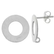 Orecchini perno cerchio vuoto effetto spazzolato 16mm con anello aperto Argento x2