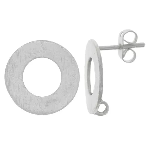 Orecchini perno cerchio vuoto effetto spazzolato 16mm con anello aperto Argento x2