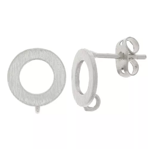 Orecchini perno cerchio vuoto effetto spazzolato 10 mm anello aperto - Argento x2