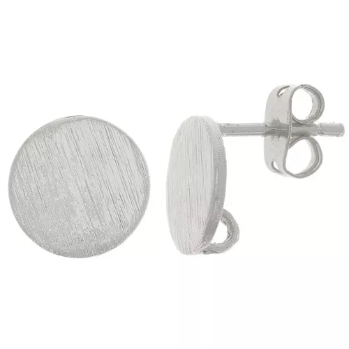 Orecchini perno tondi effetto spazzolato 10 mm con cerchio aperto - Argento x2