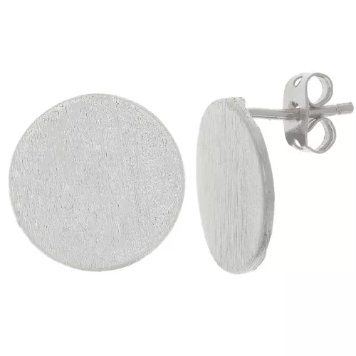Orecchini perno tondi effetto spazzolato 15 mm con anello aperto - Argento x2