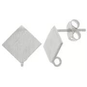 Orecchini perno effetto spazzolato 13 mm con anello aperto - Argento x2