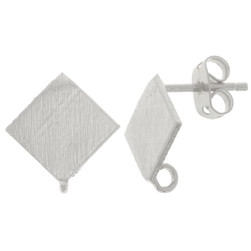 Orecchini perno effetto spazzolato 13 mm con anello aperto - Argento x2