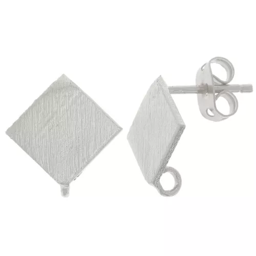 Orecchini perno effetto spazzolato 13 mm con anello aperto - Argento x2