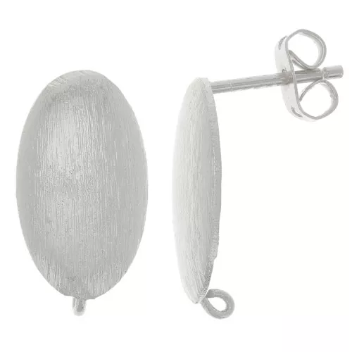Orecchini perno ovali effetto spazzolato 17x10 mm con anello aperto - Argento x2