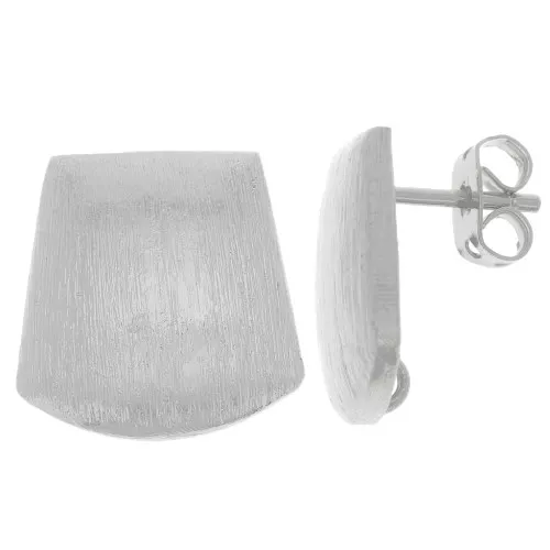 Orecchini perno trapezio effetto spazzolato 15 mm con anello aperto - Argento x2