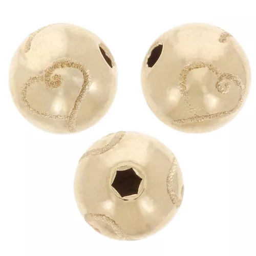 Perla rotonda con incisione a effetto diamante con motivo cuore 8mm Gold filled x1
