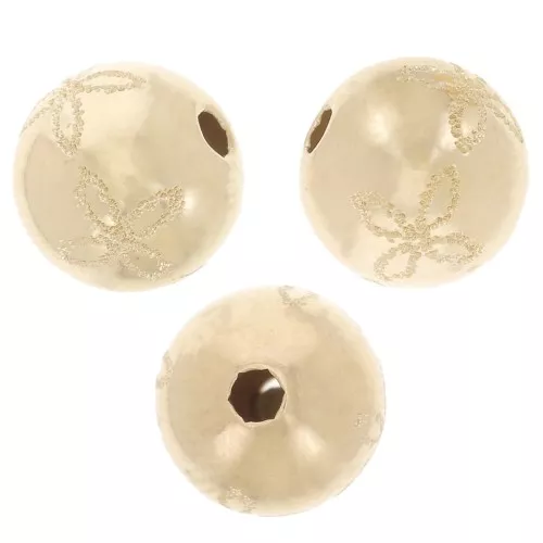 Perla rotonda con incisione a effetto diamante motivo floreale 8 mm Gold filled x1