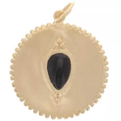 Pendente medaglia dentellata da 19 mm -Onice nero - placcato 3 micron