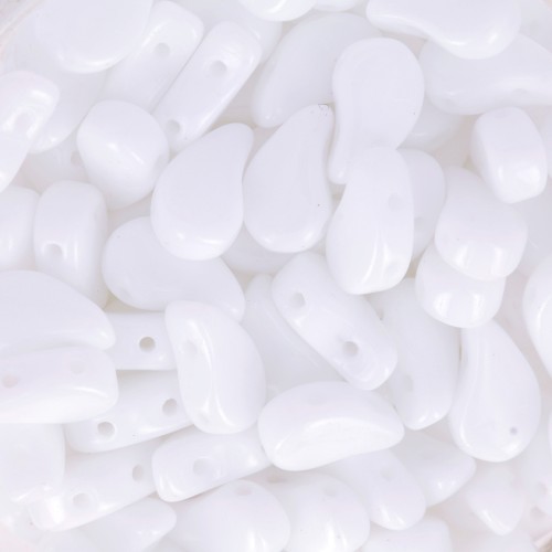 Perline in vetro 2 fori Paisley Duo 9x5.5 mm Opaque White x10g