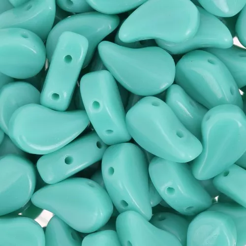 Perline in vetro 2 fori Paisley Duo 9x5.5 mm Opaque Green Turquoise x10g