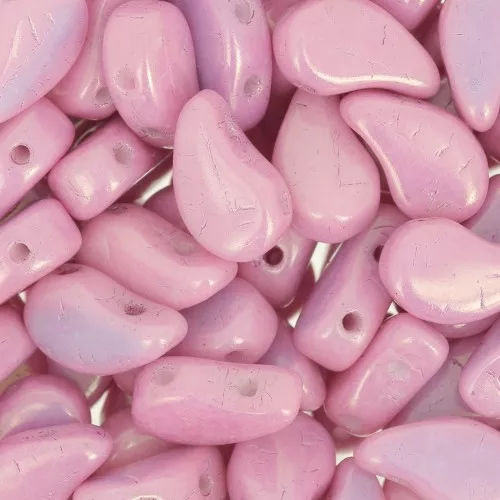 Perline in vetro 2 fori Paisley Duo 9x5.5 mm Opaque Light Rose Ceramic Look x10g