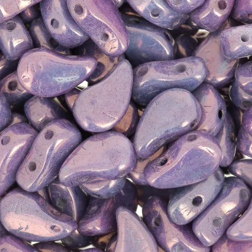 Perline in vetro 2 fori Paisley Duo 9x5.5 mm Mix Amethyst Gold Ceramic Look x10g