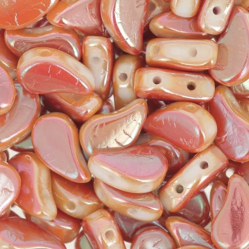 Perline in vetro 2 fori Paisley Duo 9x5.5 mm Opaque White Full Apricot x10g
